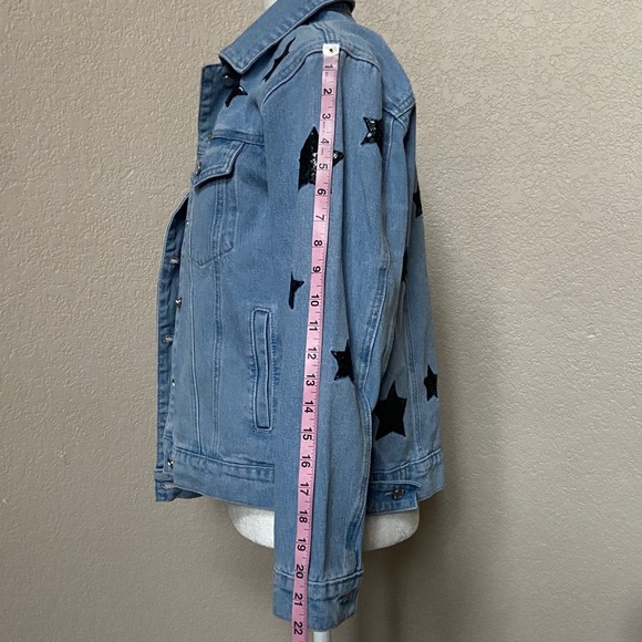 Nasty Gal Blue Denim Jacket with Black Sequin Stars. US Size 6 - Picture 10 of 17